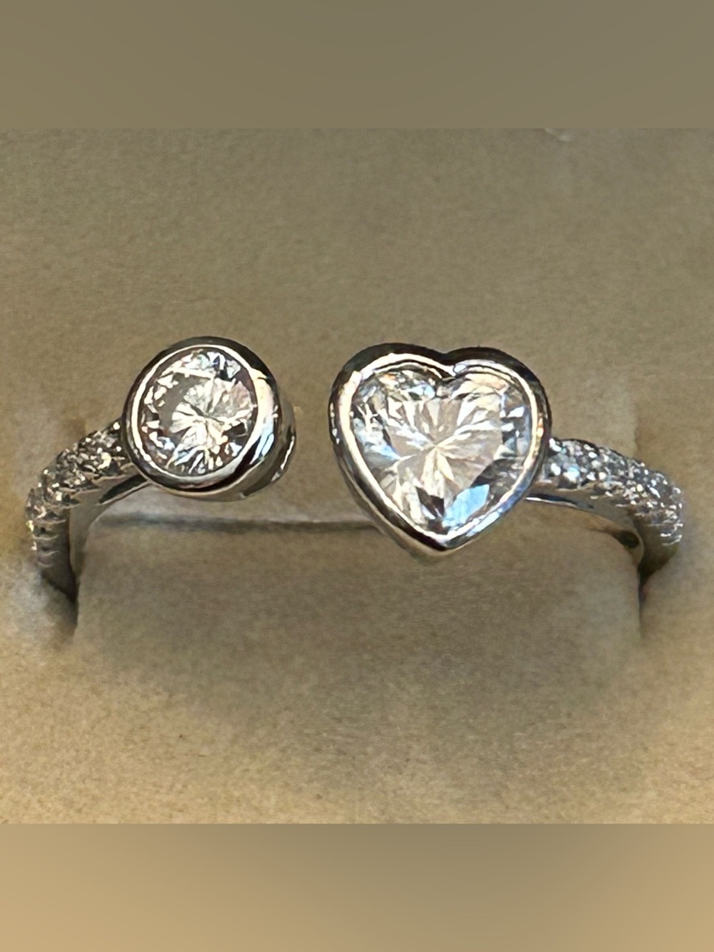 JTV Moissanite Fire 1.37CTW Heart & Round Shape 925 Sterling Silver Open Ring